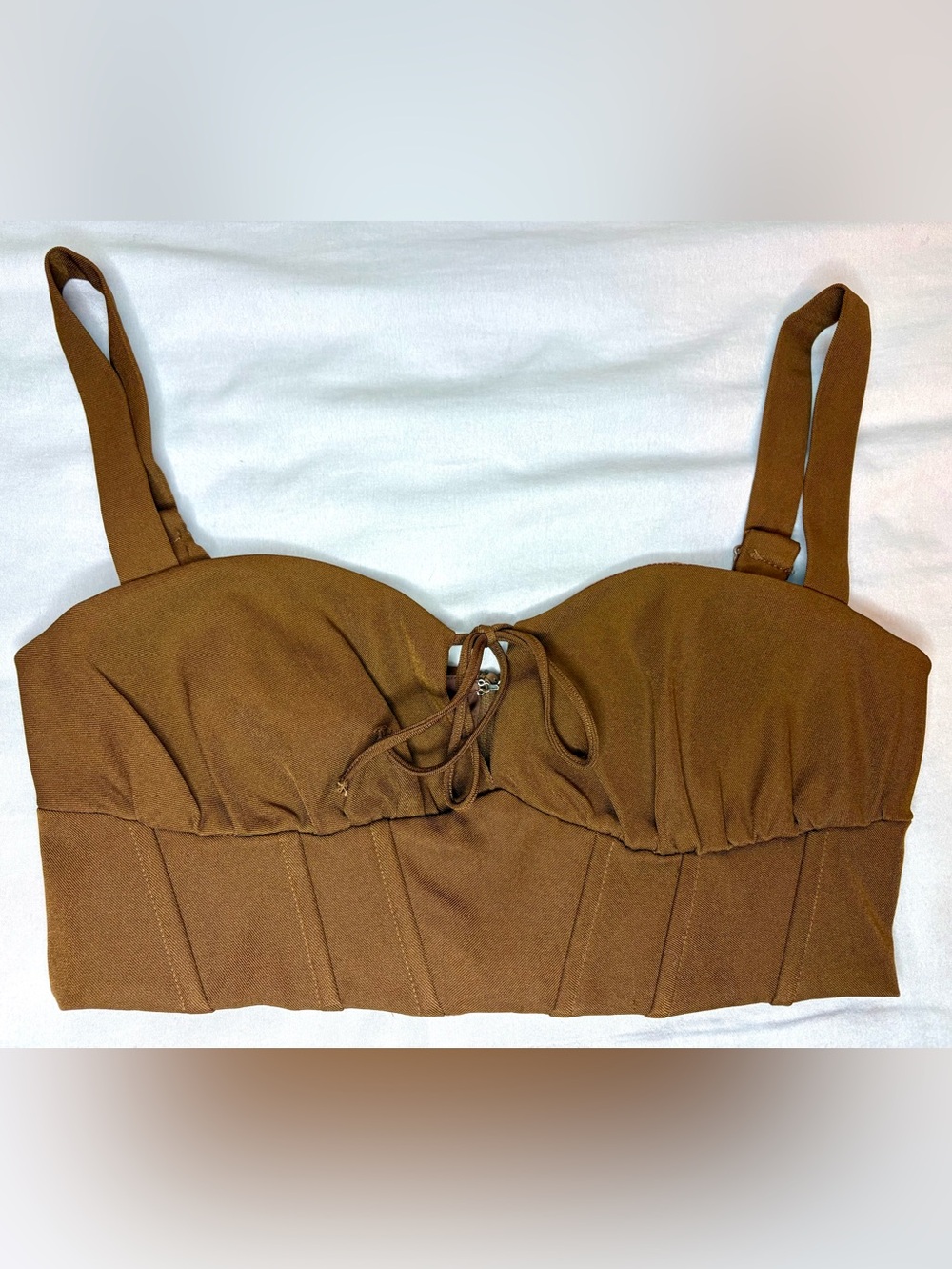 REMI x REVOLVE Jodie Brown Corset Bustier Crop Top Tie Front S